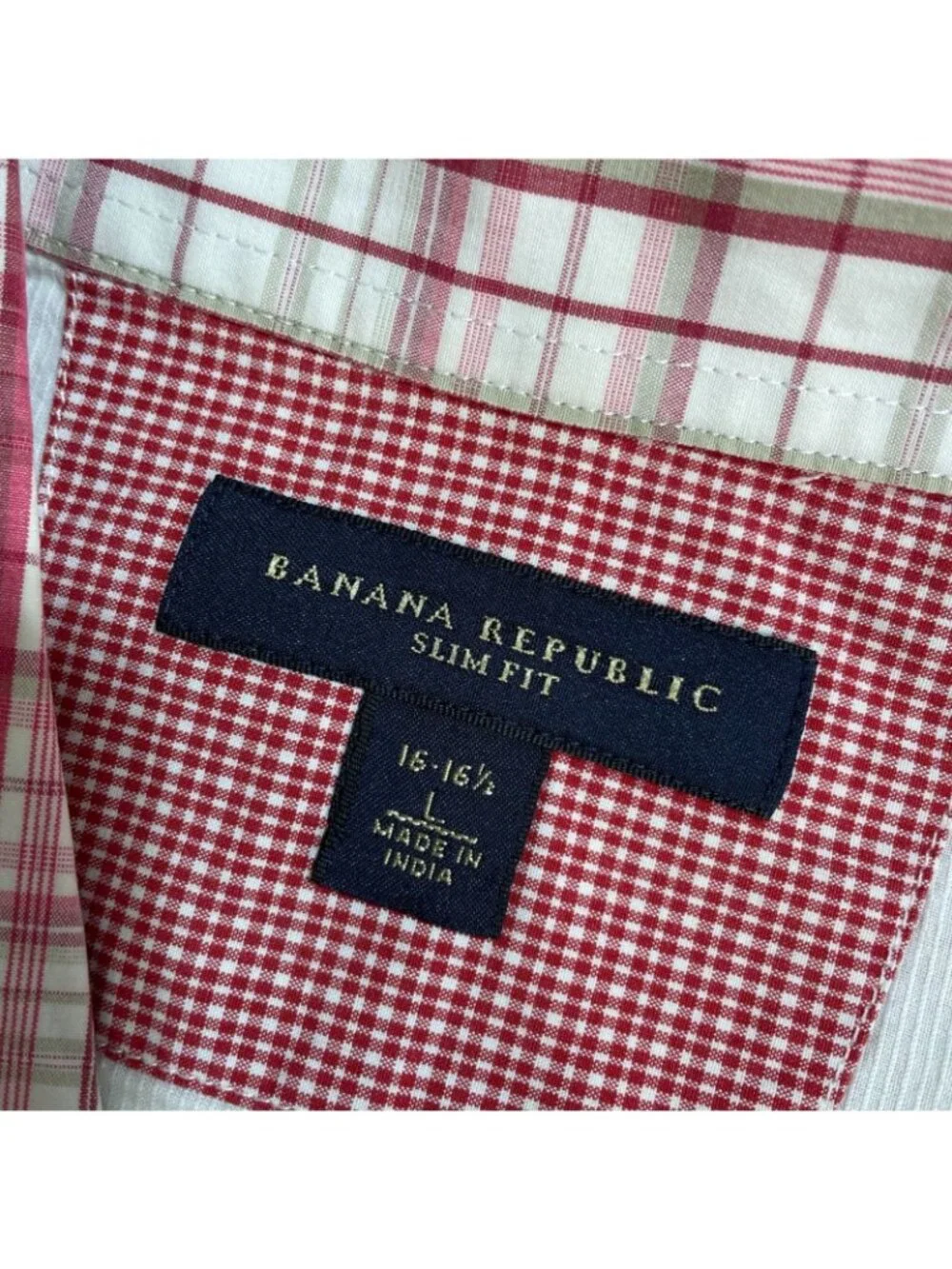 Banana Republic Men's 16 Slim Fit Short Sleeve Red Plaid Button-Down Shirt F1373